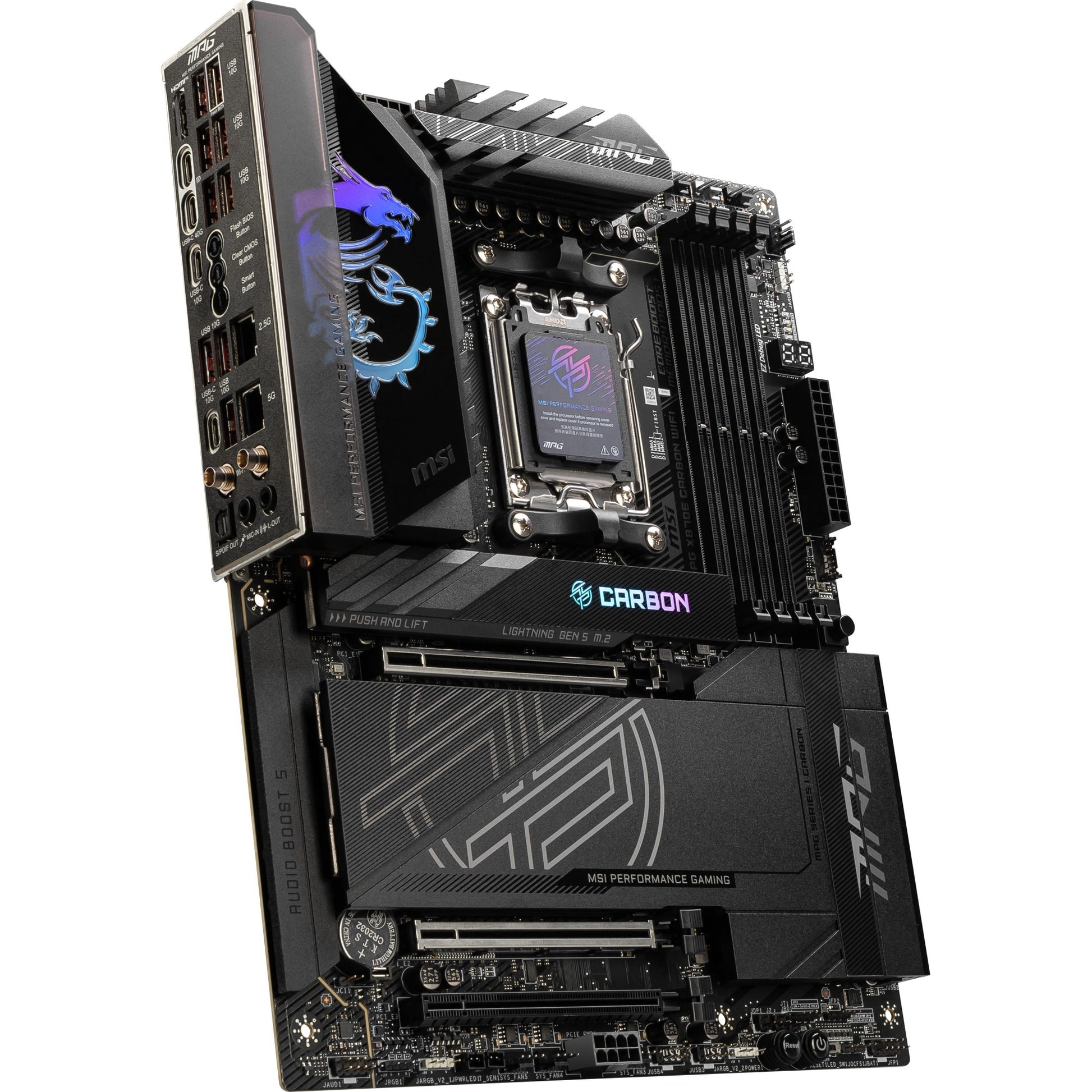 Msi mpg x870e carbon wifi socket am5 moederbord (raid, 5gb-lan, 2,5gb-lan, wi-fi 7, bt, sound, atx)