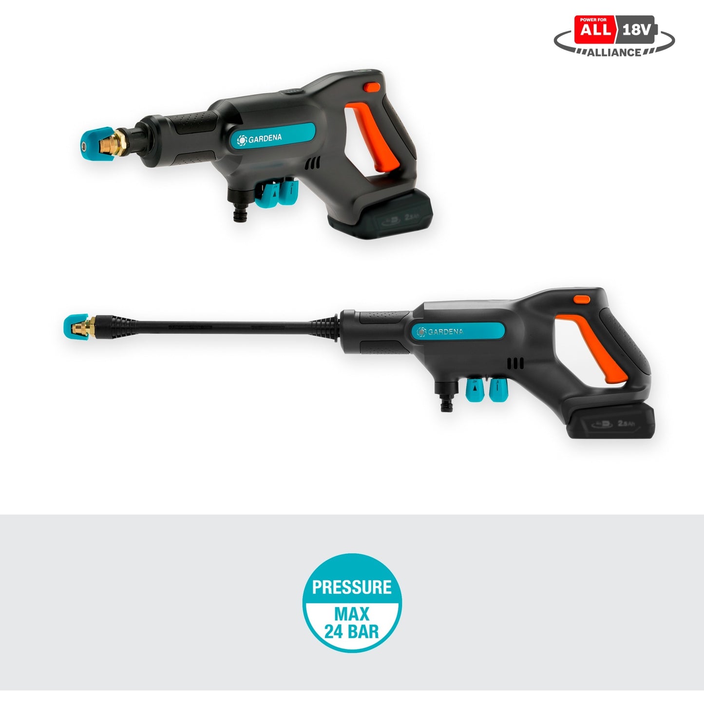 Gardena aquaclean 24 18v p4a - accu hogedrukreiniger - 24 bar - premium set