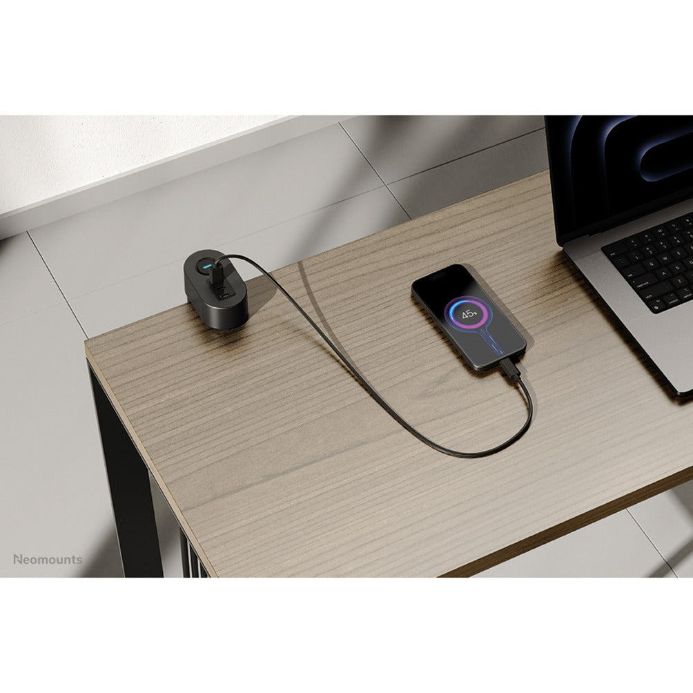 Neomounts ds22-840bl6 bureaucontactdoos met klem en usb-c en usb-a poorten - quick-charge stekkerdoos (zwart)