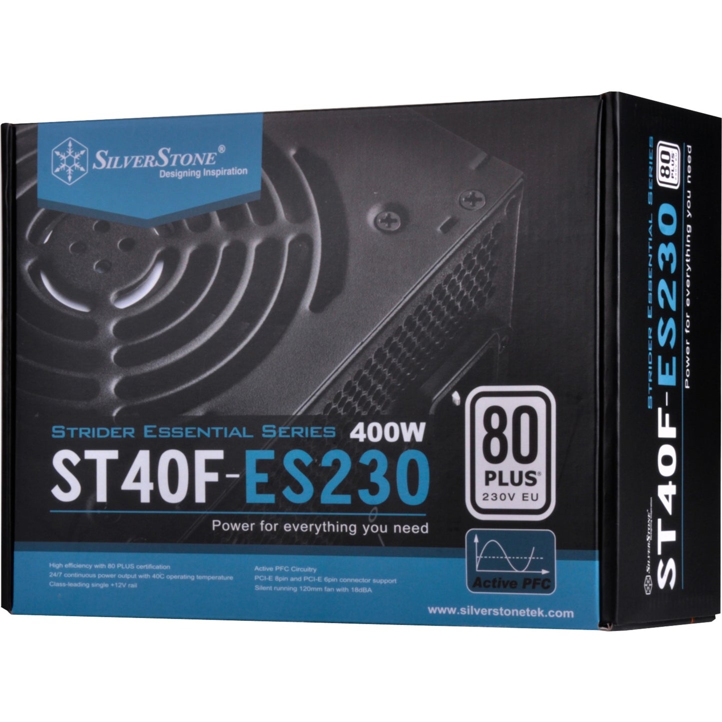 Silverstone strider essential st40f-es230 400 watt voeding (zwart, 2x pcie)