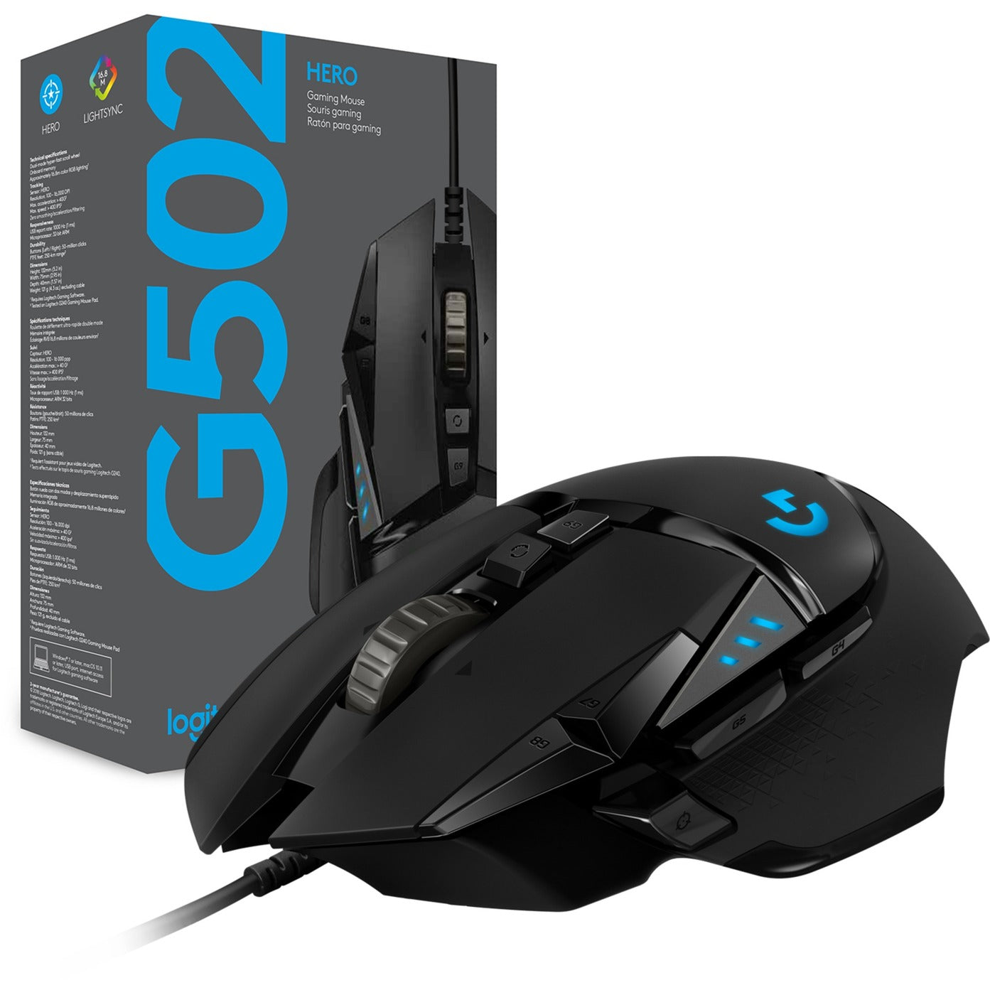 Logitech g502 hero high performance gaming mouse (zwart, 100 - 25.600 dpi, rgb leds)