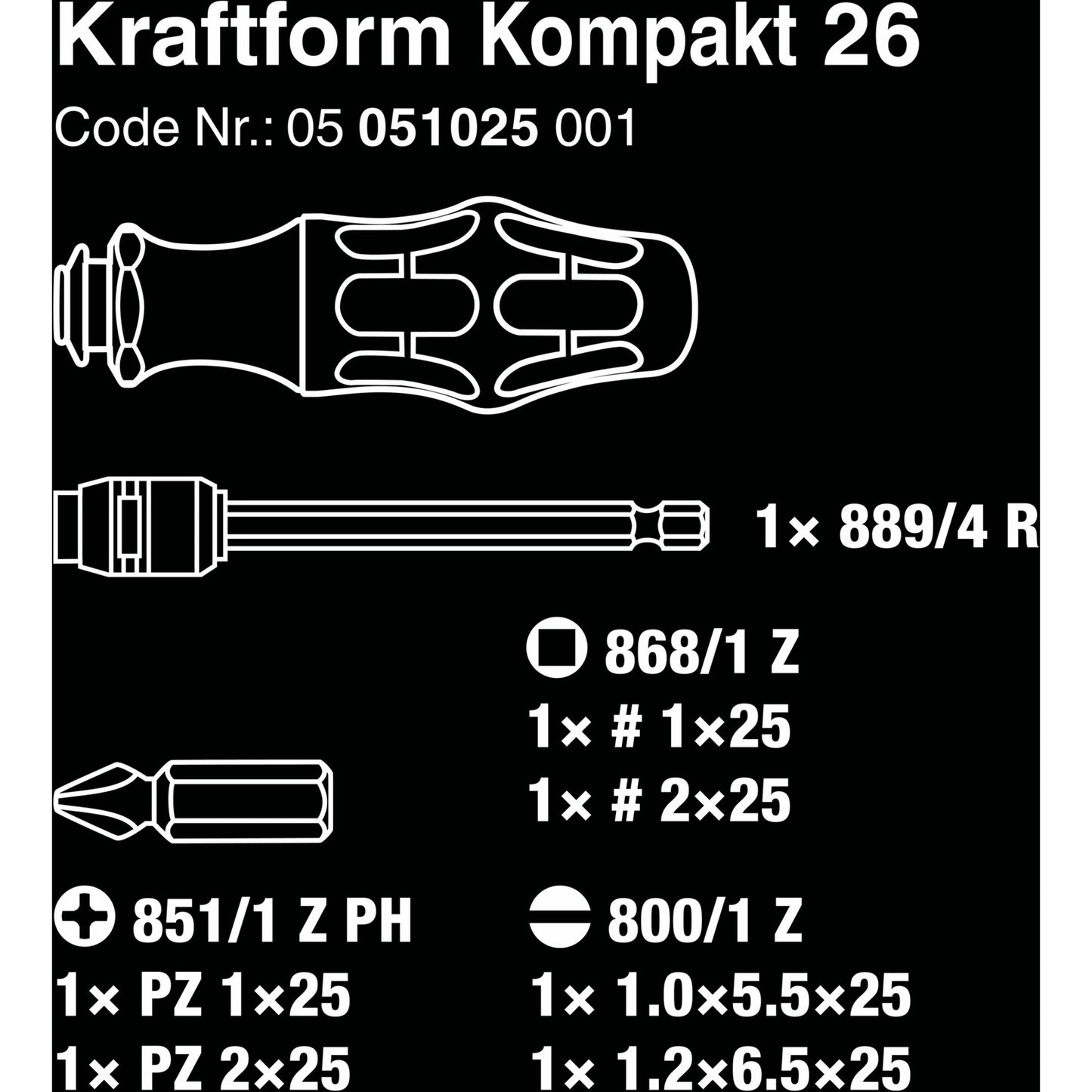 Wera kraftform kompakt 26 met etui, 7‑delig bitset (zwart groen)