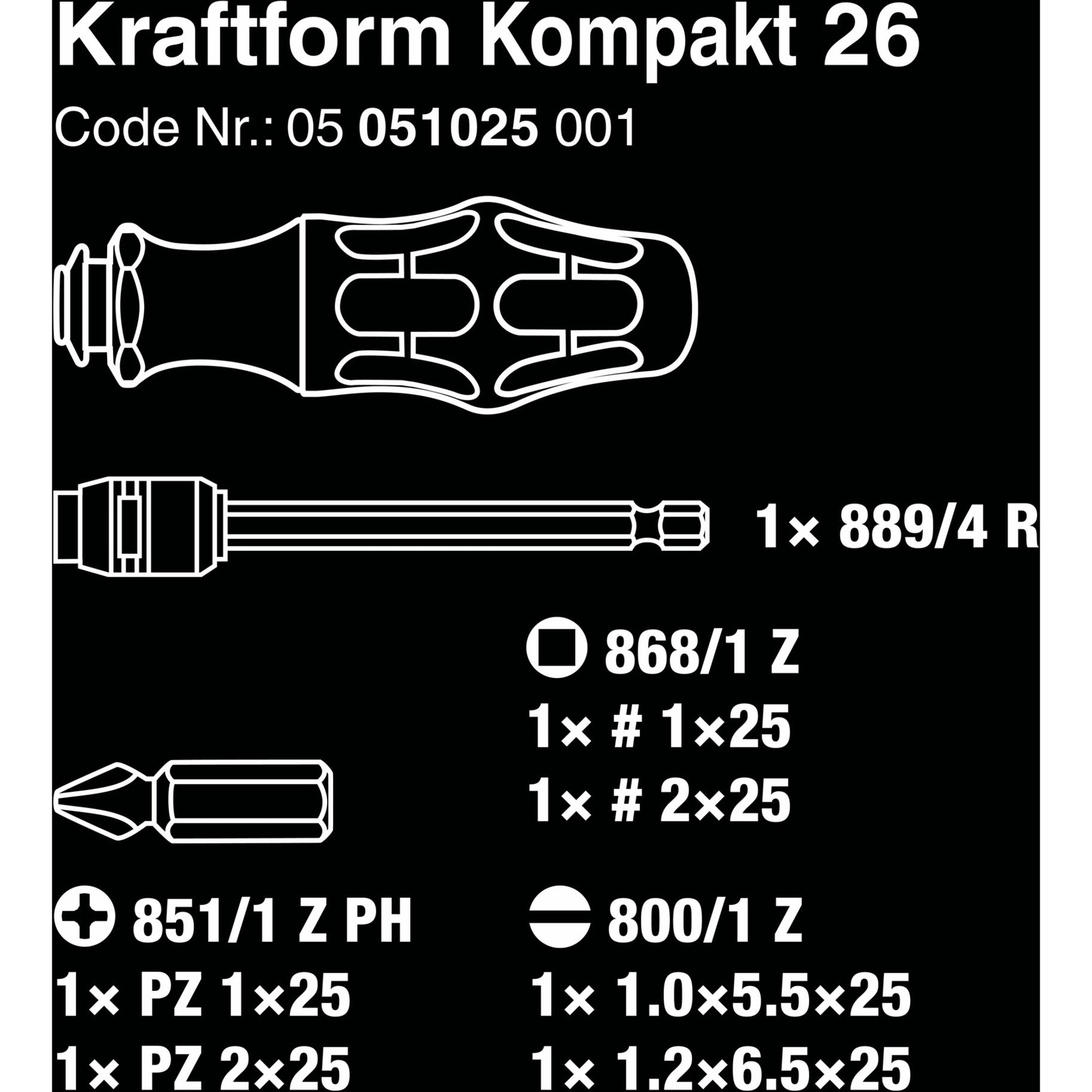 Wera kraftform kompakt 26 met etui, 7‑delig bitset (zwart groen)