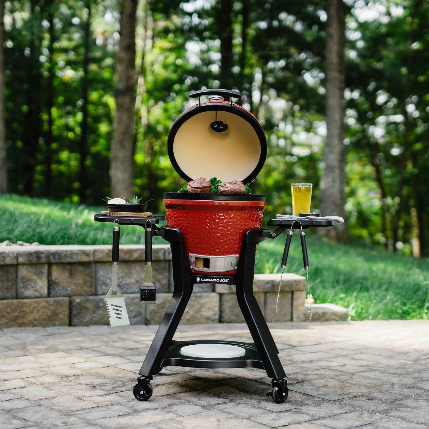 Kamado joe joe jr®-kar met zijtafels barbecuewagen (zwart)