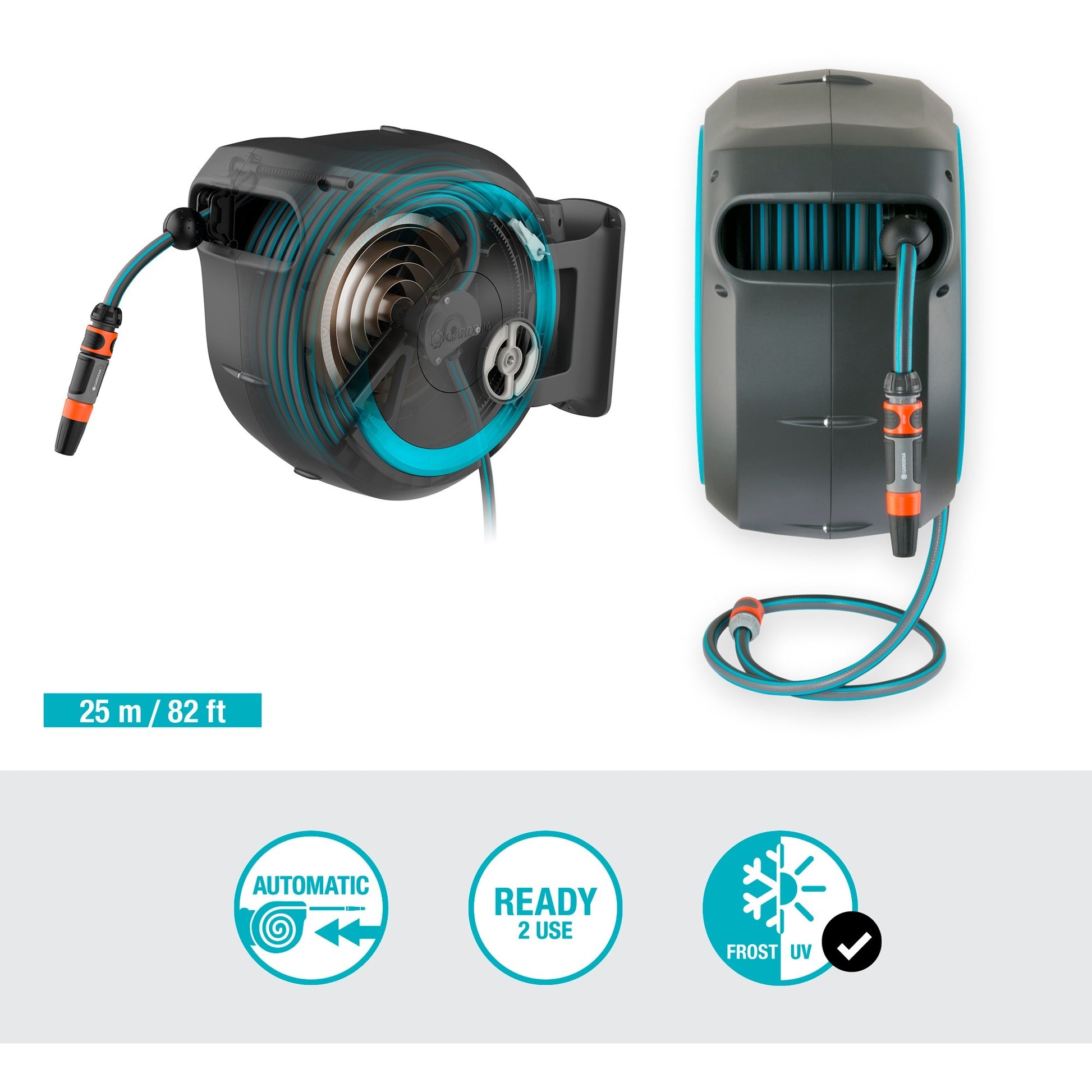 Gardena wandslangenbox rollup m l slanghaspel (grijs turquoise, 18620-20, 25 m)
