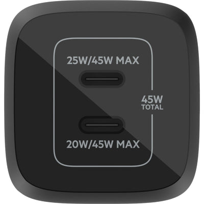 Belkin boostcharge pro 2-poorts usb-c gan-wandlader met pps (45 w) (zwart)