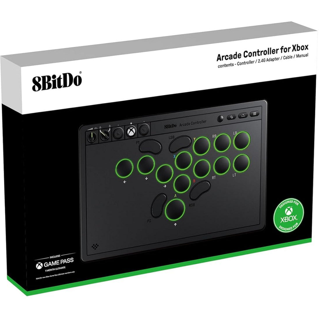 8bitdo arcade controller for xbox (zwart, 2.4 ghz usb, xbox series x|s, xbox one, pc)