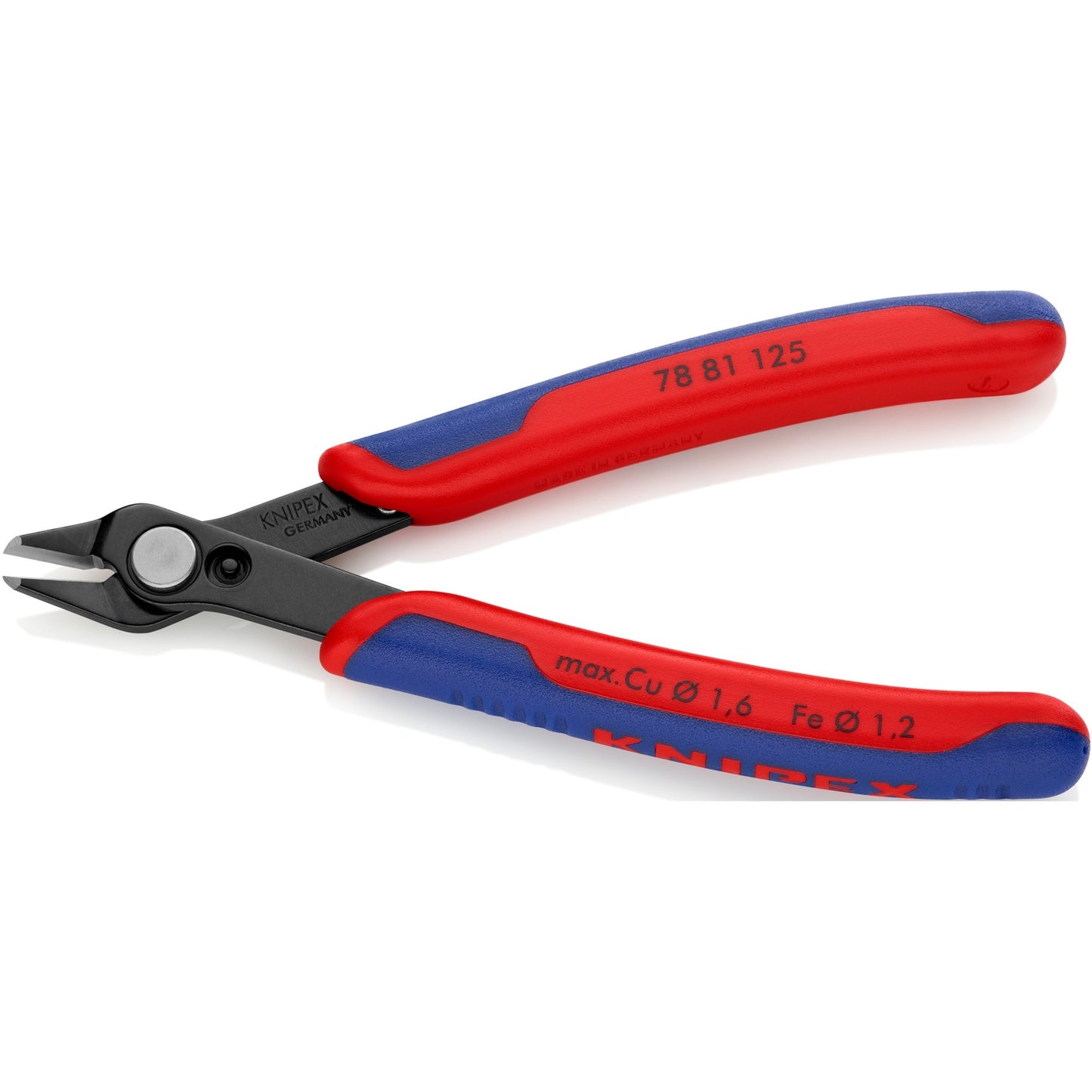 Knipex electronic super knips 78 81 125 elektronica-tang (rood blauw, verbinding met roestvrij stalen klinknagel, draadklem)