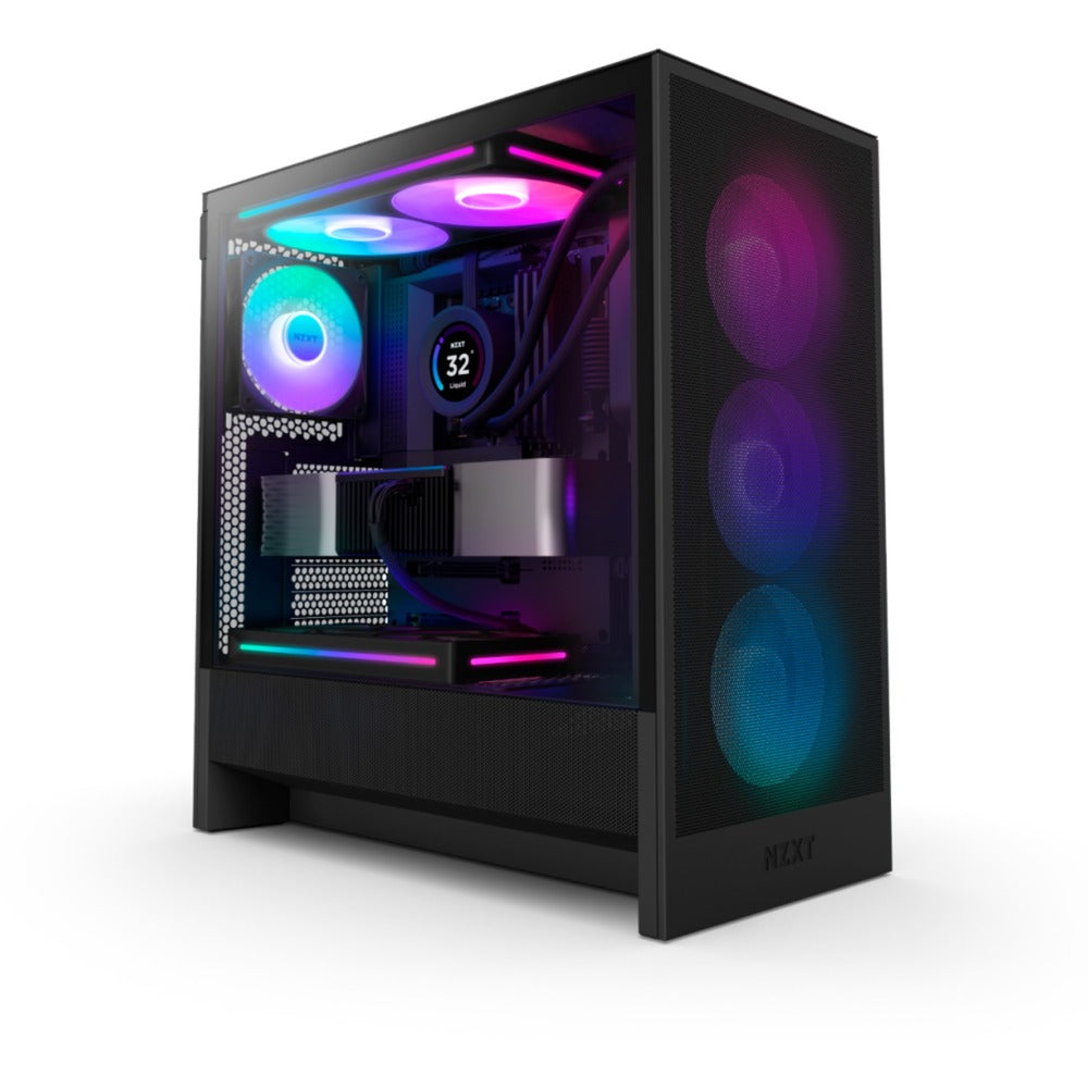 Nzxt h5 flow rgb v2 midi tower behuizing (zwart | 1x usb-a | 1x usb-c | rgb | tempered glass)