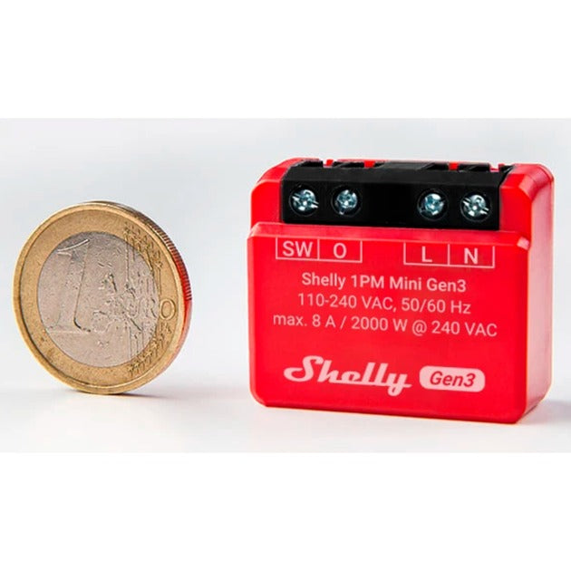 Shelly plus 1pm mini gen3 relais (rood zwart, wifi)