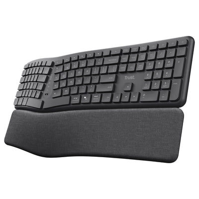 Trust keyra ergonomisch draadloos toetsenbord (zwart, us lay-out (qwerty), 100%, 2.4 ghz usb | bluetooth)