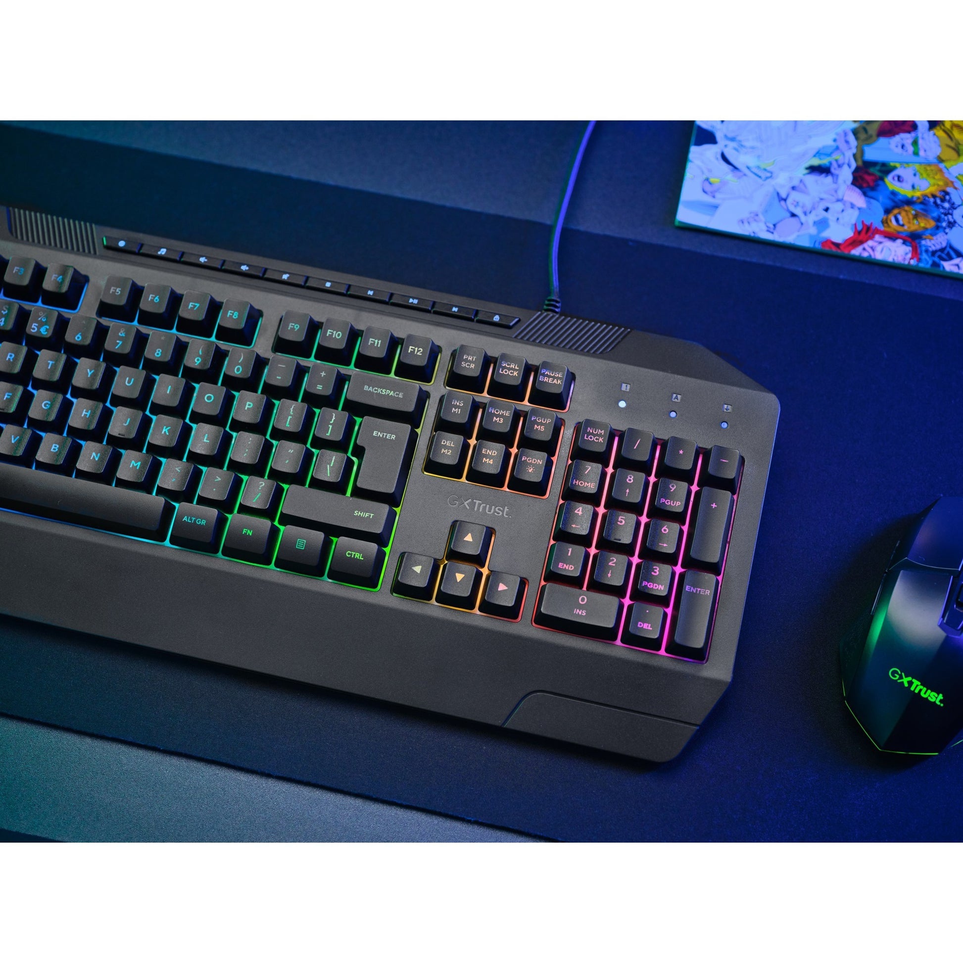 Trust gxt 836 evocx rgb gaming toetsenbord (zwart, us lay-out (qwerty), membraan, 100%, rgb)