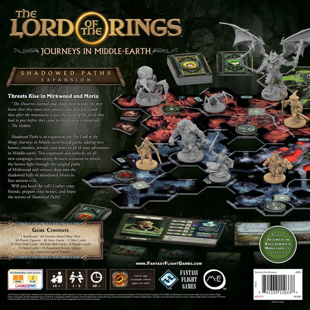 Asmodee the lord of the rings: journeys in middle earth - shadowed paths bordspel (engels, uitbreiding, 1 - 5 spelers, 60 minuten, vanaf 14 jaar)