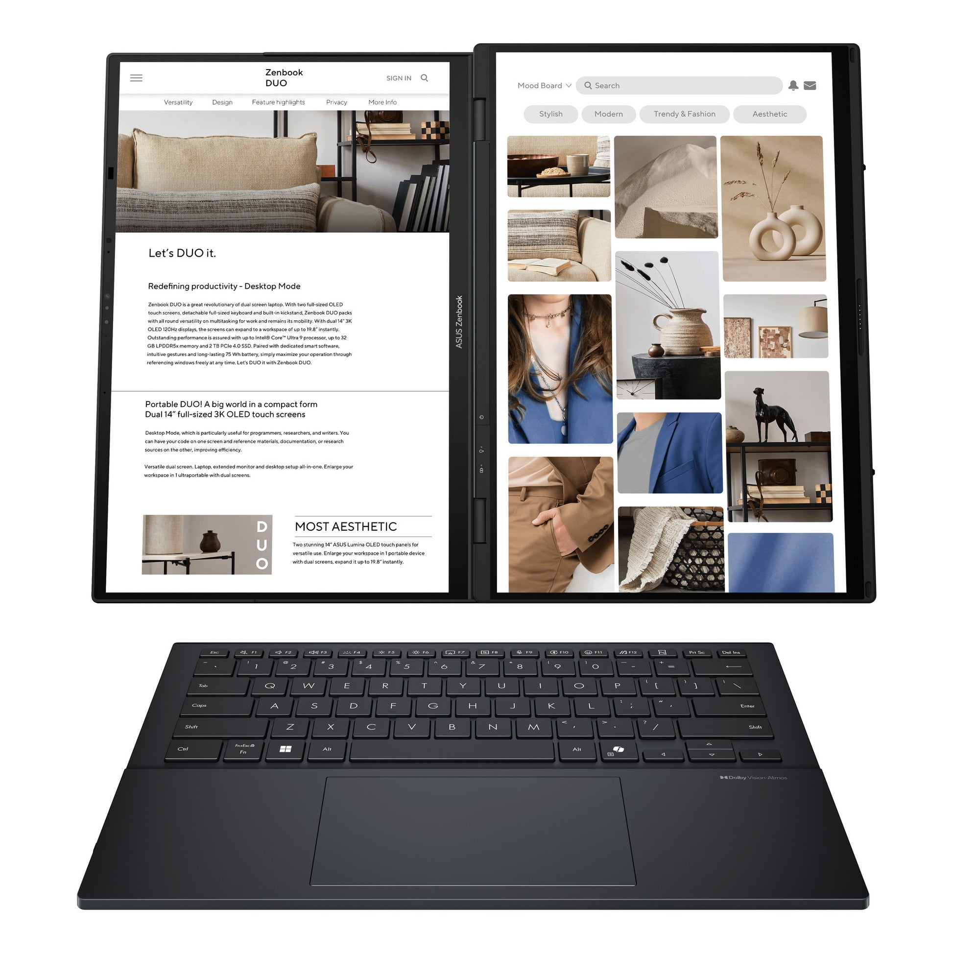 Asus zenbook duo ux8406ca-ql038w 14 copilot+ 2-in-1 laptop (grijs | ultra 7 255h | arc 140t | 32 gb | 1 tb ssd | oled | touch)