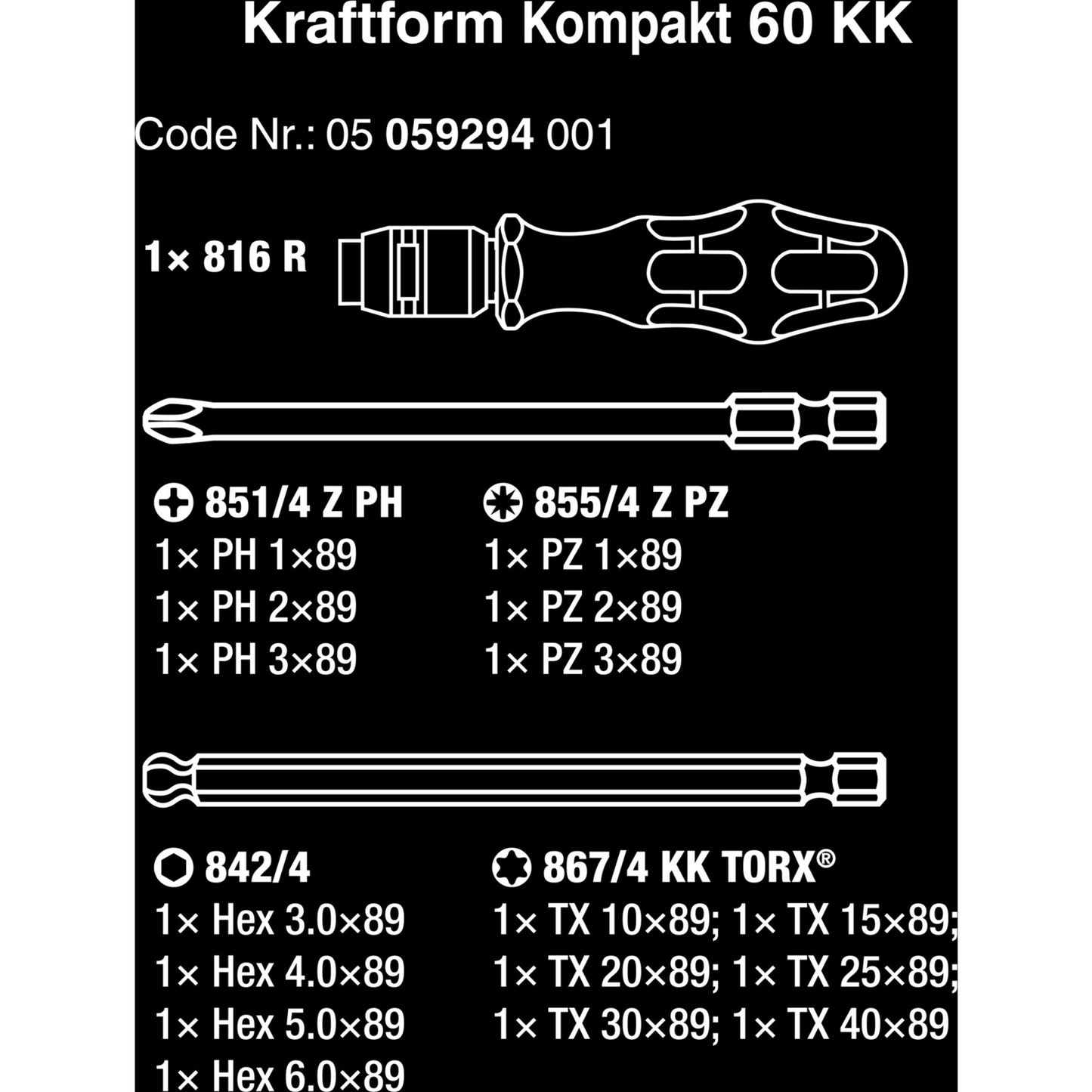 Wera kraftform kompakt 60 kk, 17-delig dopsleutel (zwart groen, bits met kogelkop)