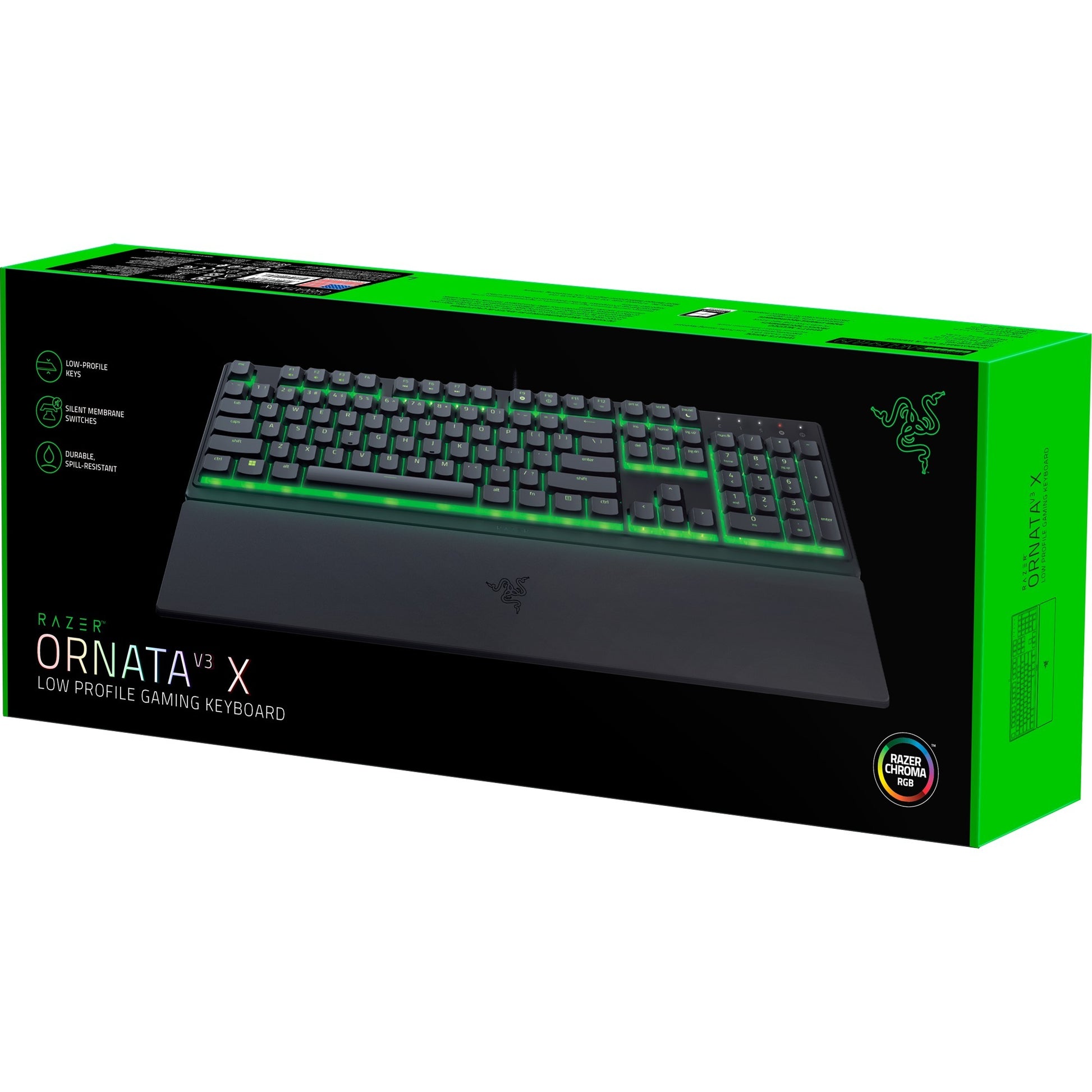 Razer ornata v3 x low profile rgb gaming toetsenbord (zwart, us lay-out (qwerty), membraan, 100%)