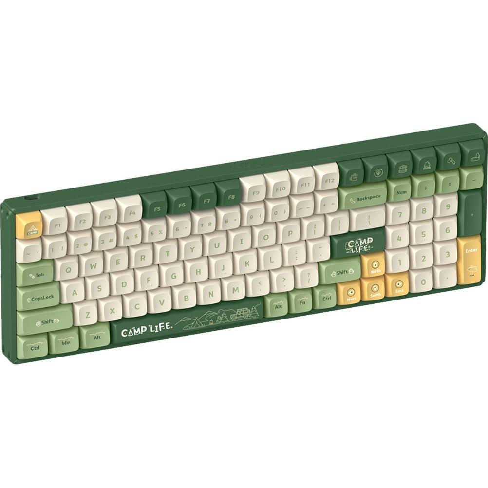 Iqunix f97 camping wireless mechanical keyboard (groen, us lay-out (qwerty), cherry mx brown, 96%, rgb leds, hot-swappable, pbt, 2.4ghz | bluetooth 5.1 | usb-c)