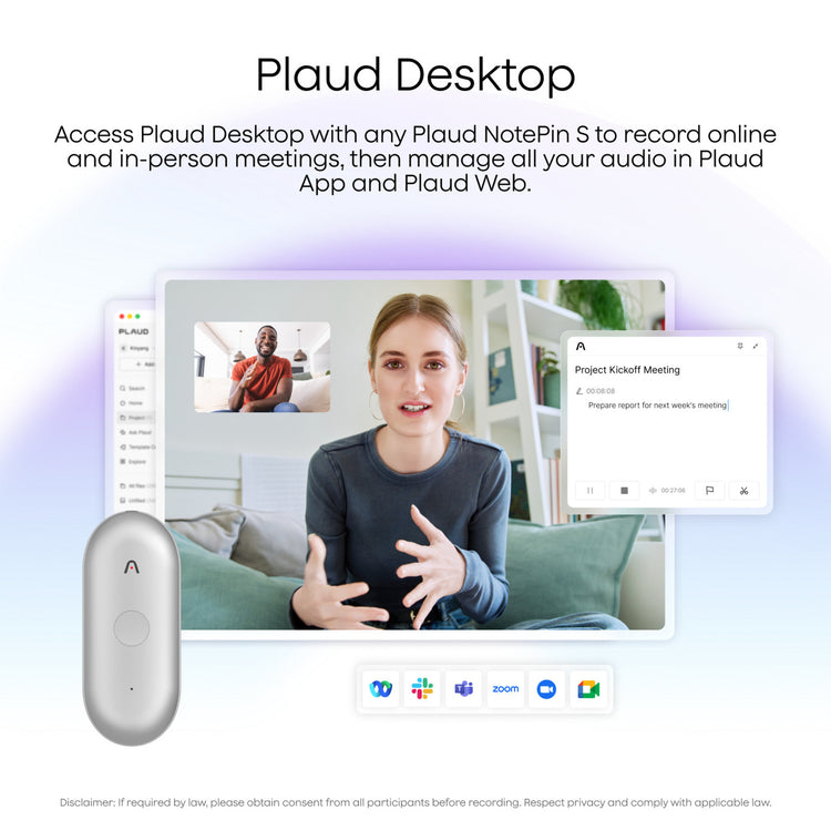 Plaud notepin s dicteerapparaat (zilver, 64 gb, bluetooth 5.2 ble (bluetooth low energy) wi-fi)