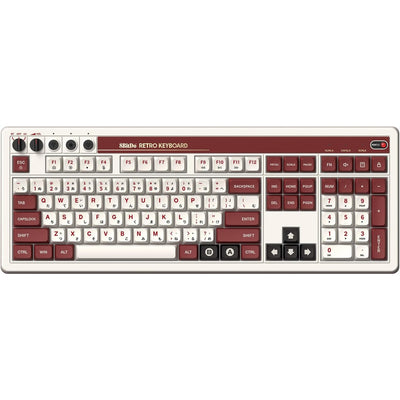 8bitdo retro mechanical keyboard fami edition (beige, us lay-out (qwerty), kailh box white, 100%, bluetooth low energy, wireless 2.4g, usb)