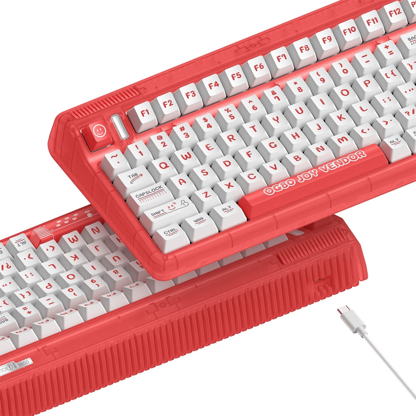 Iqunix og80 joy vendor wireless mechanical keyboard (grijs, us lay-out (qwerty), cherry mx brown, 80% (tkl), rgb leds, hot-swappable, pbt, 2.4ghz | bluetooth 5.1 | usb-c)