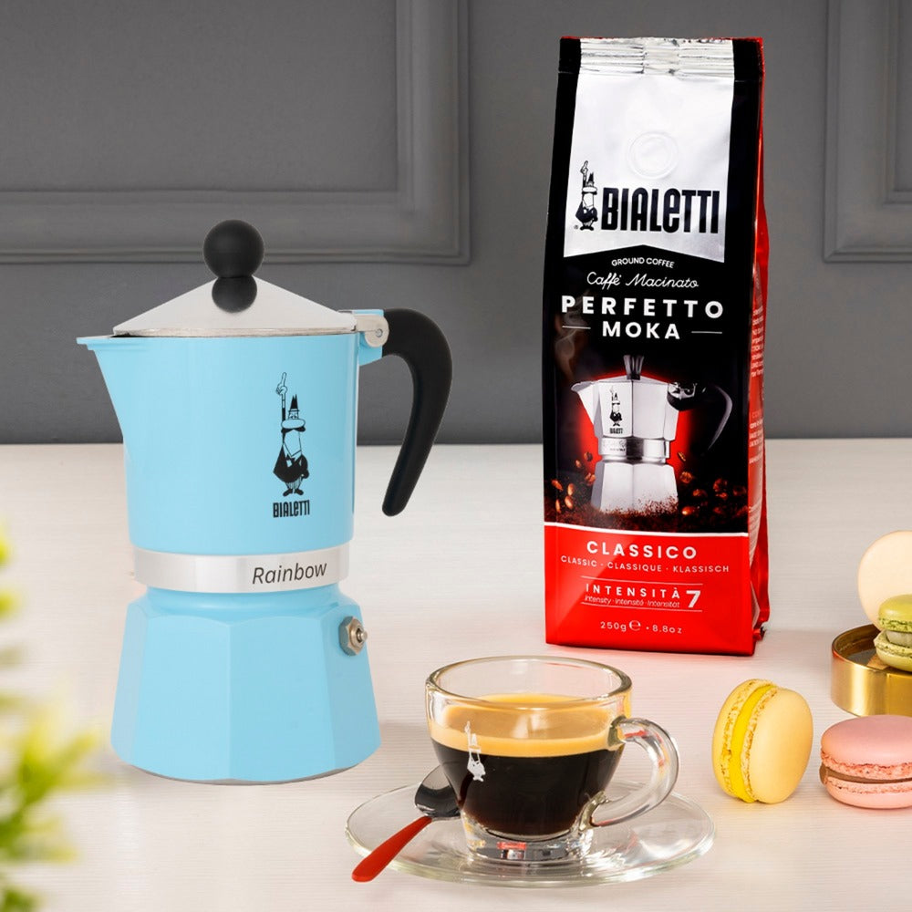 Bialetti rainbow espressomachine (lichtblauw, 6-kops)