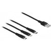 Delock usb charging cable 3 in 1 for lightning, micro usb, usb-c kabel (zwart, 1 meter)