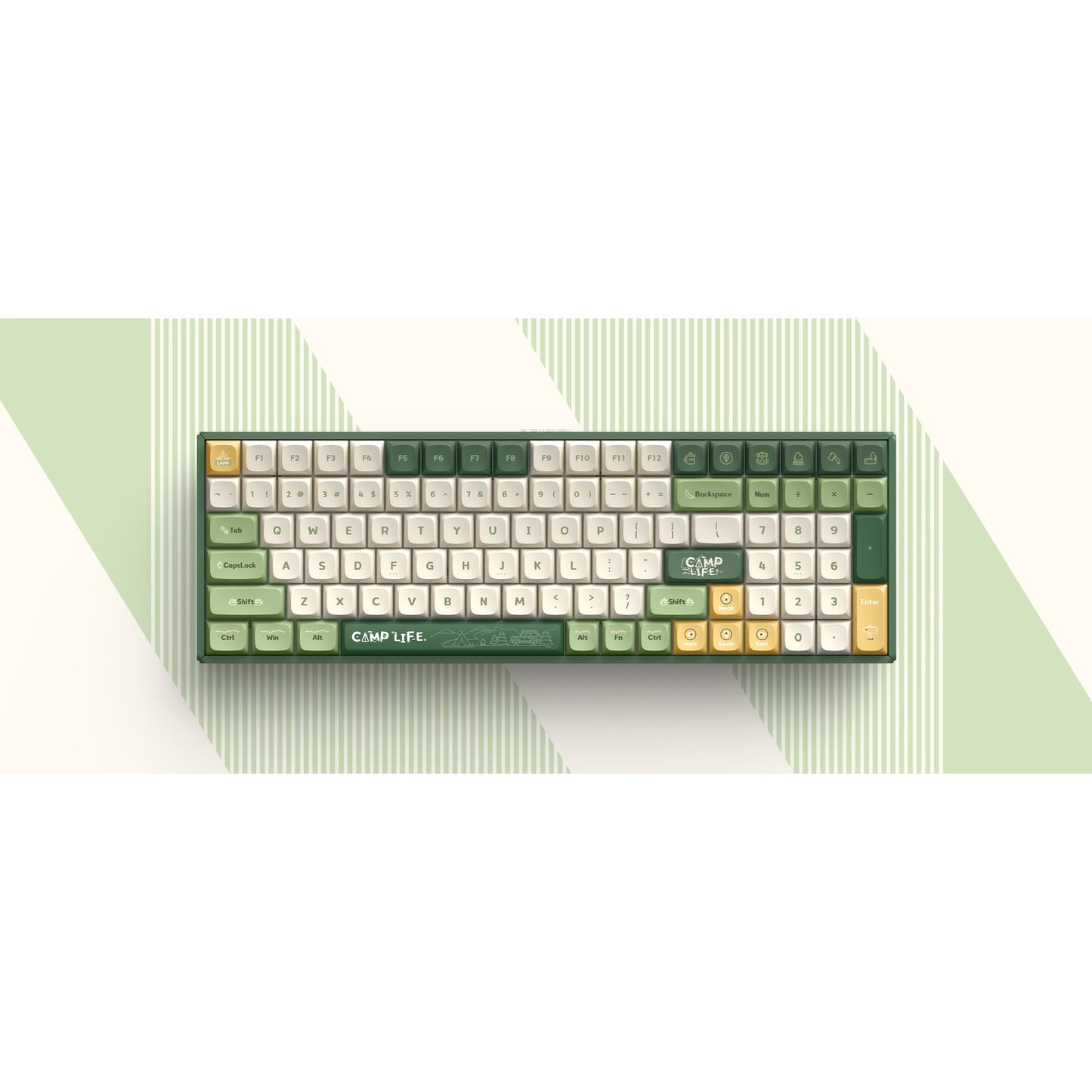 Iqunix f97 camping wireless mechanical keyboard (groen, us lay-out (qwerty), cherry mx brown, 96%, rgb leds, hot-swappable, pbt, 2.4ghz | bluetooth 5.1 | usb-c)