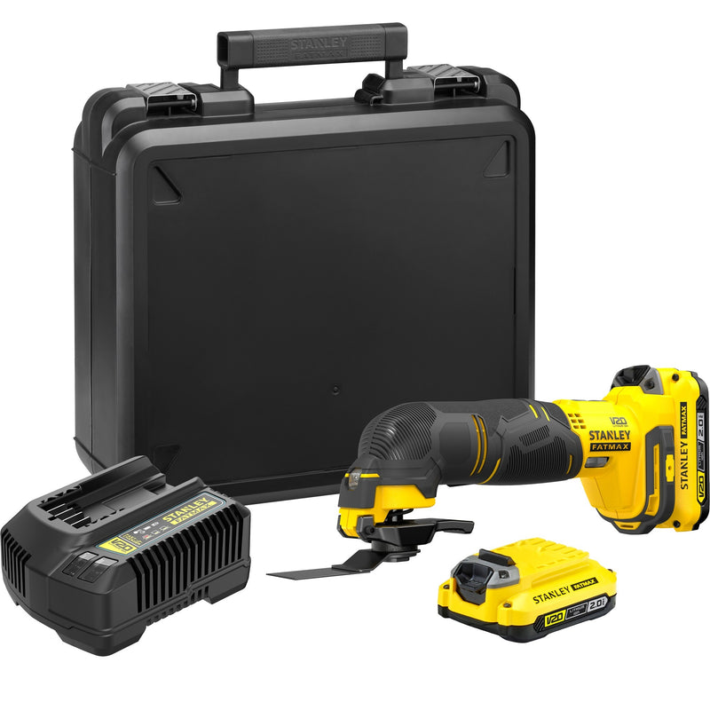 Stanley fatmax v20 18v multitool multifunctioneel gereedschap (geel zwart, koffer, 2 accu's (2.0ah) en oplader (2a) inbegrepen)