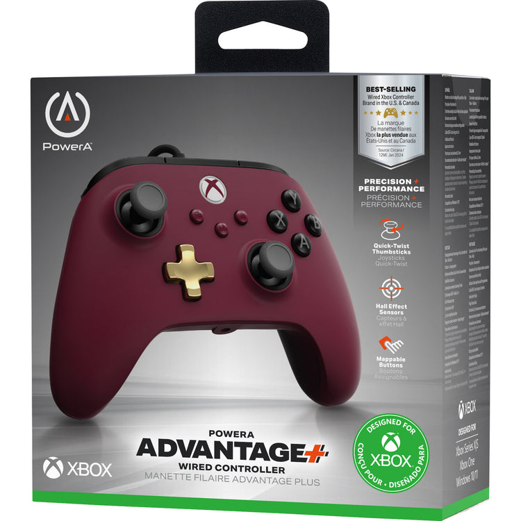 Powera advantage plus bedrade controller voor xbox series x|s - robijn (donkerrood, xbox series x|s, xbox one, pc)