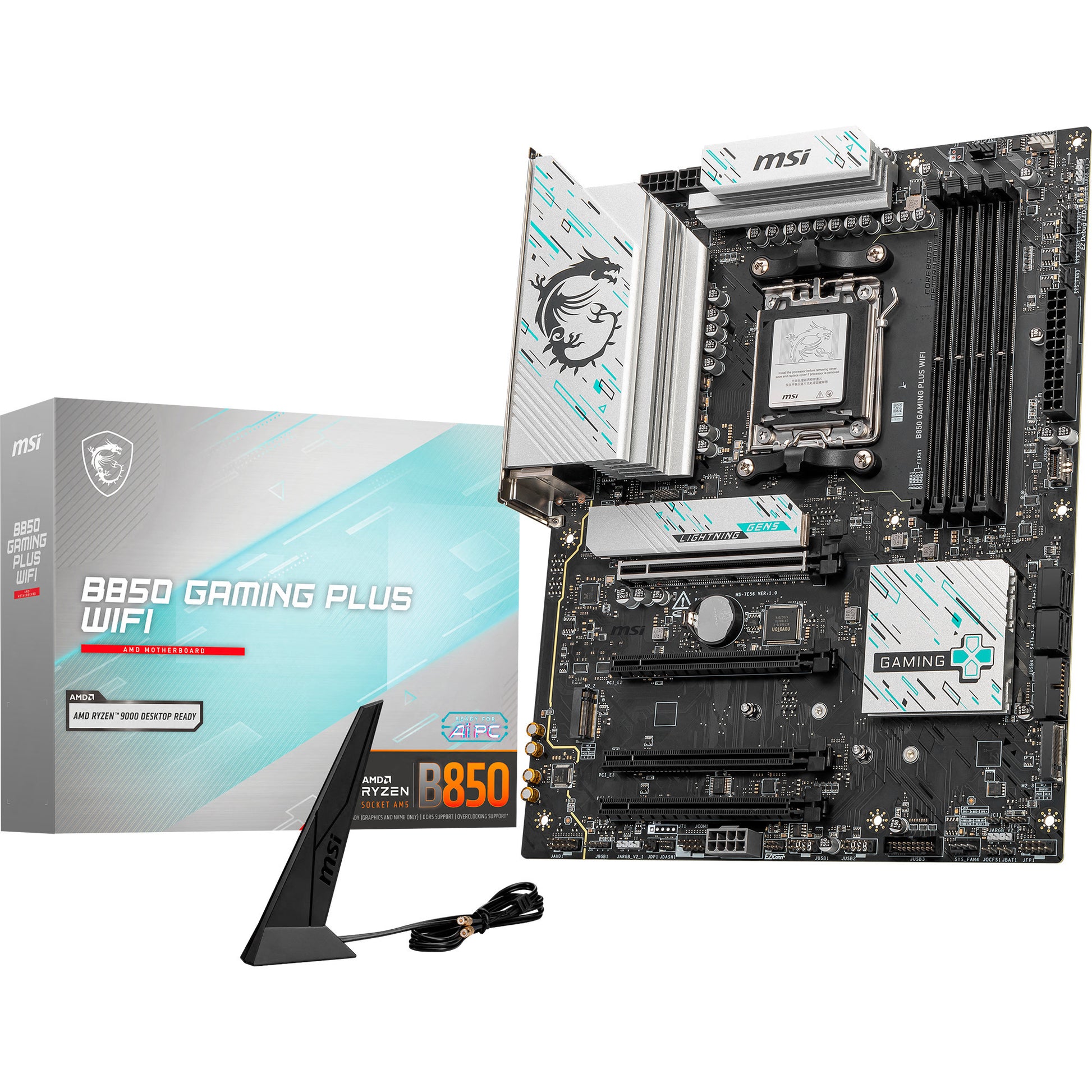 Msi b850 gaming plus wifi socket am5 moederbord (raid, 5gb-lan, wi-fi 7, bt, sound, atx)
