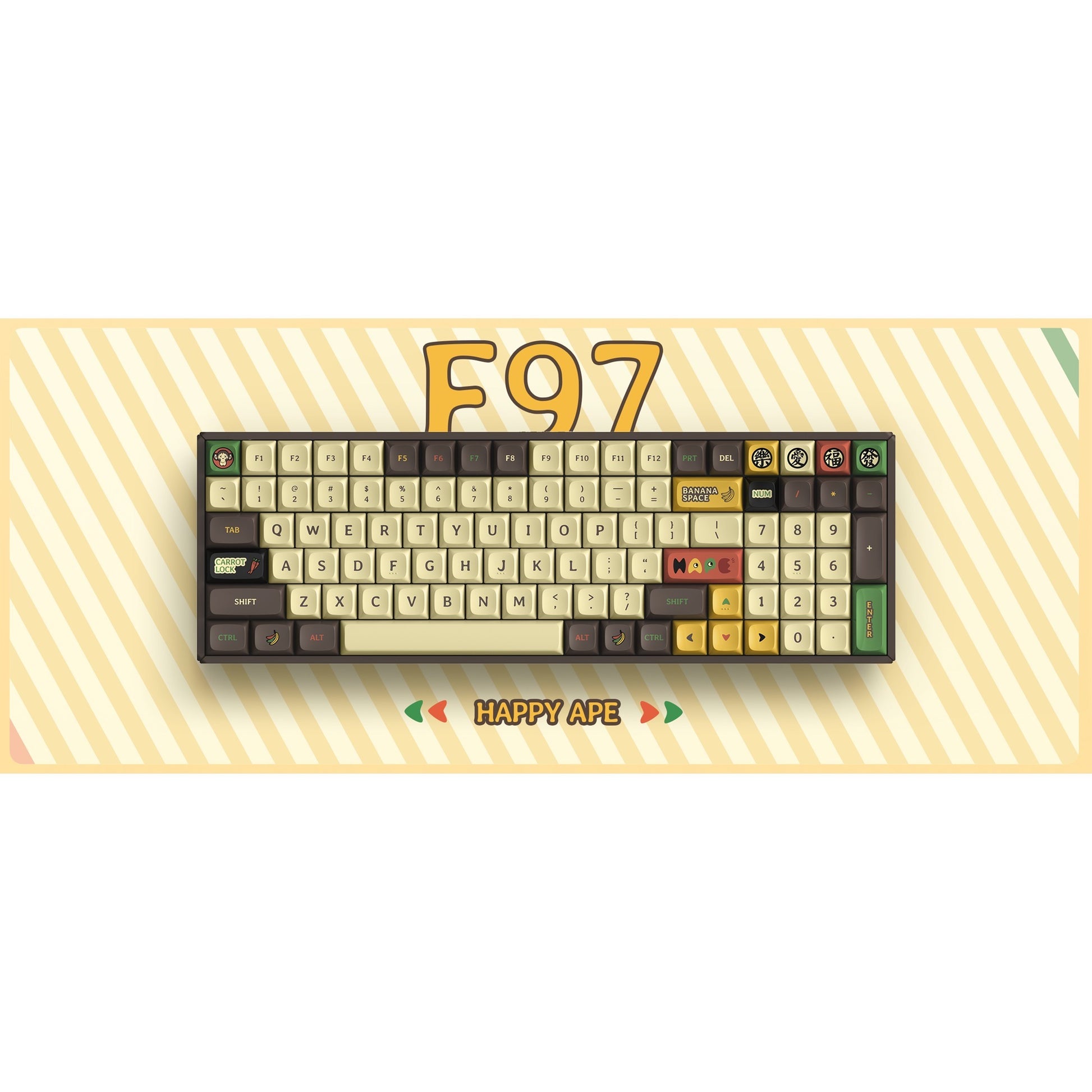 Iqunix f97 happy ape wireless mechanical keyboard (bruin, us lay-out (qwerty), ttc holy panda, 96%, rgb leds, hot-swappable, pbt, 2.4ghz | bluetooth 5.1 | usb-c)