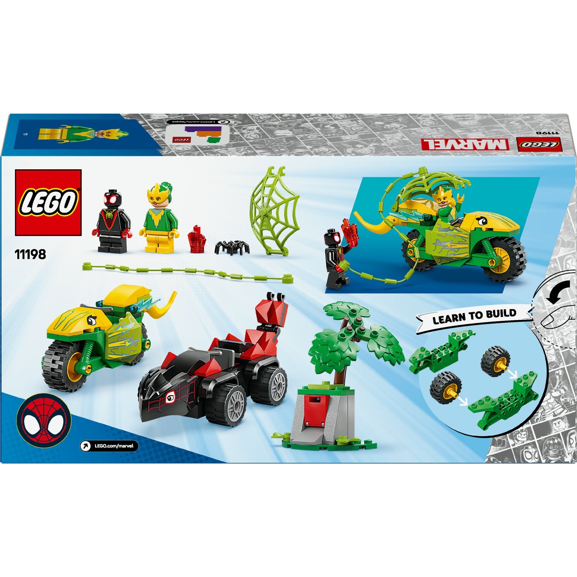 Lego spidey 11198 spin en electro achtervolging met dinosaurusvoertuigen