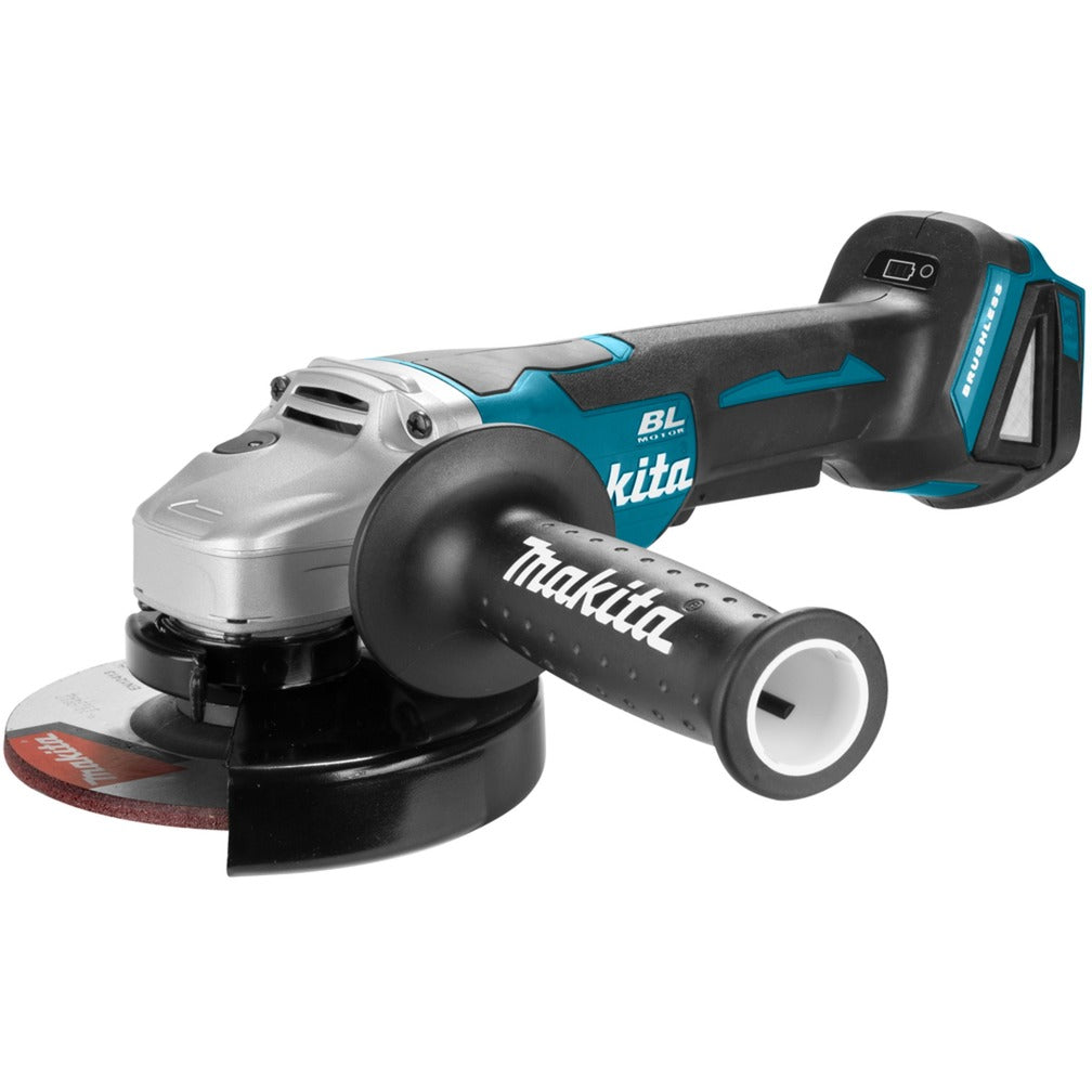 Makita 18 v haakse slijper 125 mm dga505zj (blauw zwart, accu's en lader niet inbegrepen | in mbox | veiligheidsschakelaar)