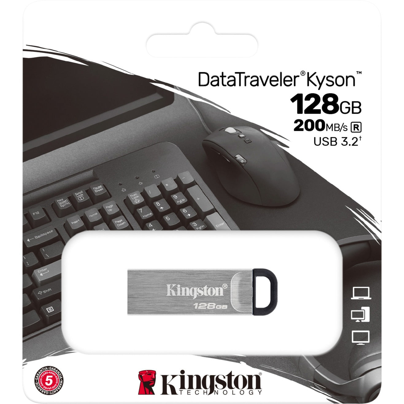 Kingston datatraveler kyson 128 gb usb-stick (zilver, dtkn 128gb)