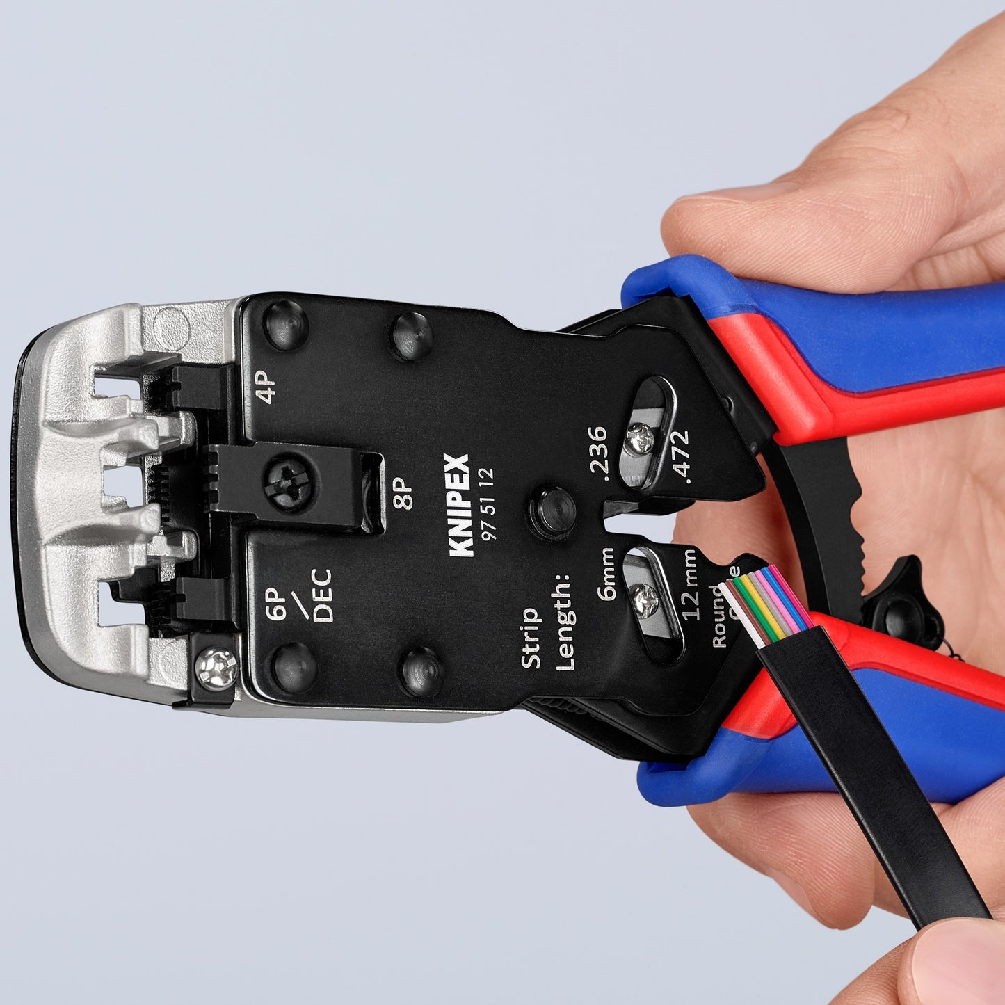 Knipex krimptang 97 51 12 sb (blauw rood, rj-10, rj-11 12 en rj-45)