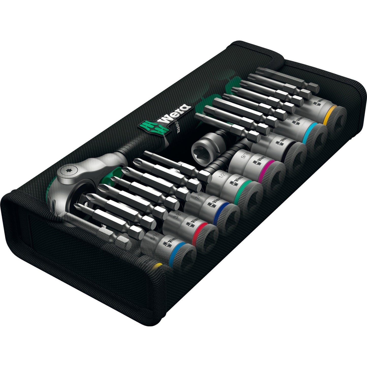 Wera 8100 sb 9 zyklop speed ratelset gereedschapsset (zwart groen, 29-delig, speedratel met draaibare kop)