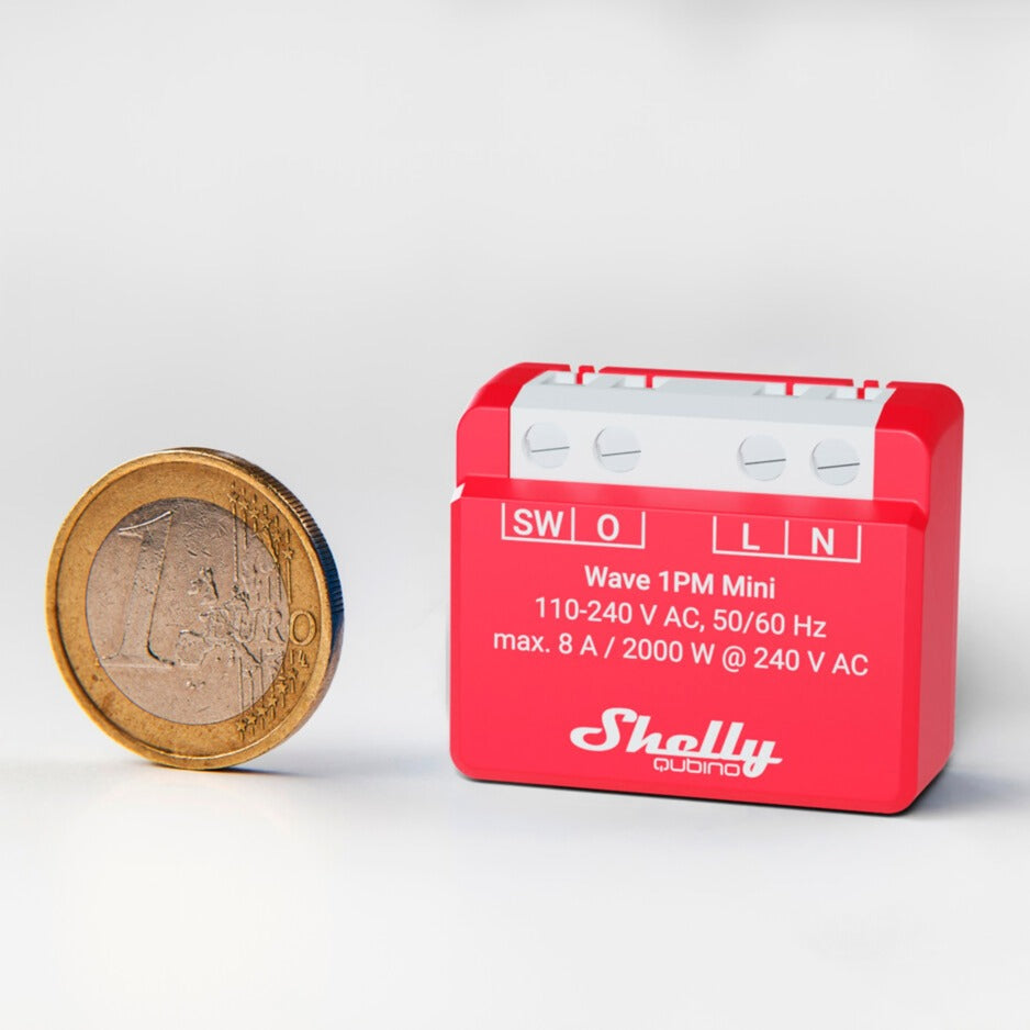 Shelly qubino wave 1pm mini relais (rood wit, 1-kanaals, z-wave)