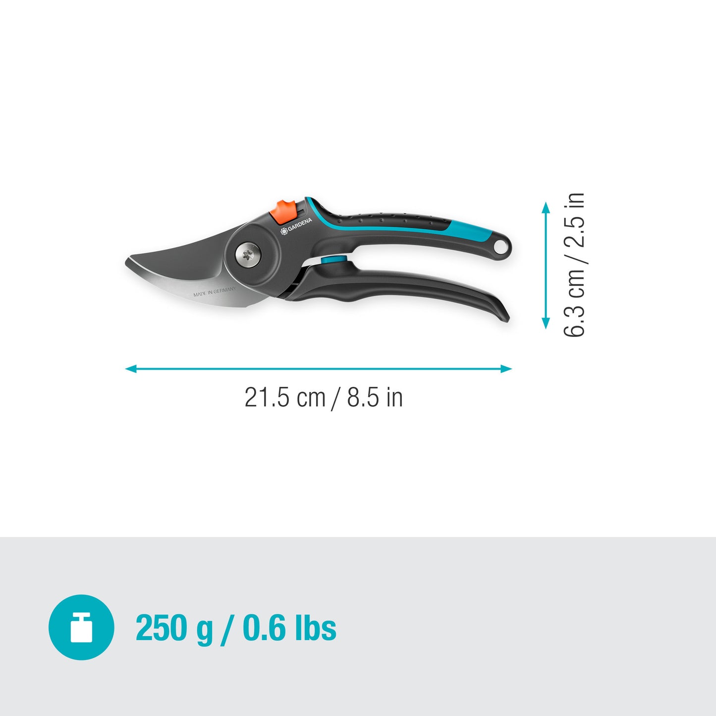 Gardena snoeischaar premiumcut pro fresh wood, bypass (grijs turquoise, 24 mm snoeidiameter)