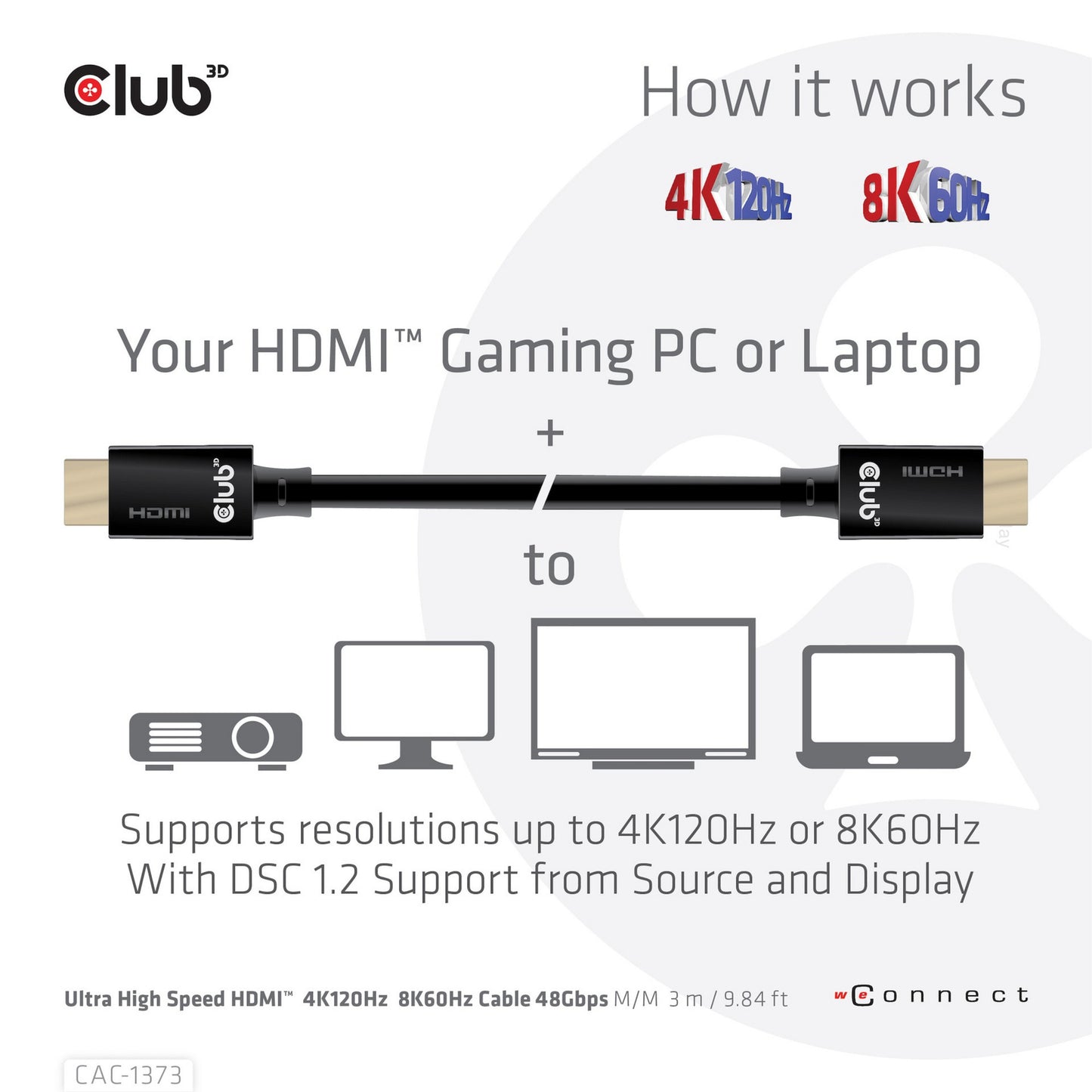 Club 3d gecertificeerde ultra high speed hdmi 2.1 kabel (zwart, 3 meter, 8k)