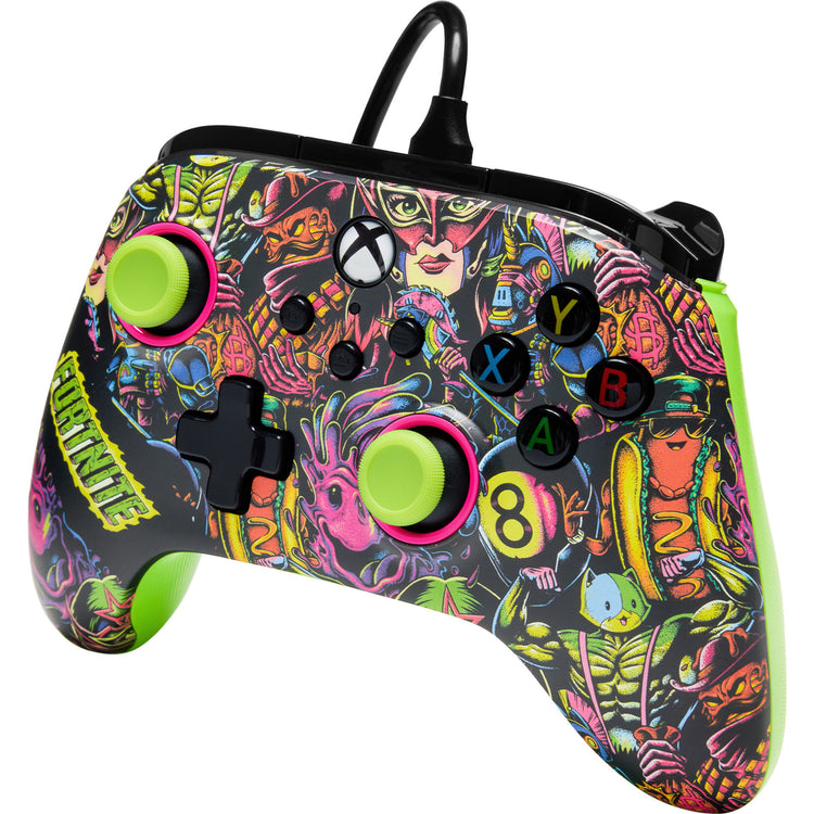Powera advantage controller met kabel voor de xbox series x|s - fortnite: glow (neongroen, xbox series x|s, xbox one, pc)