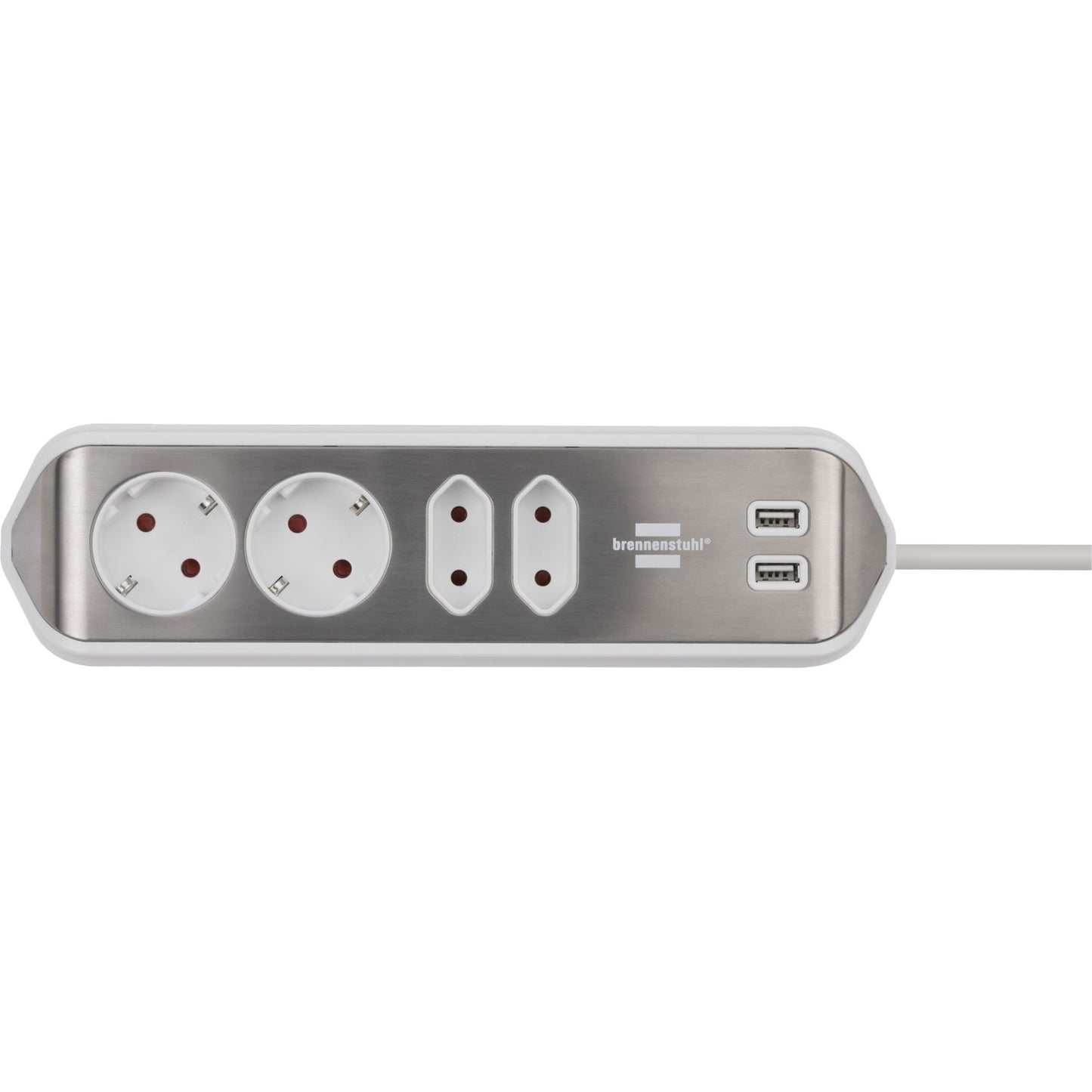 Brennenstuhl ®estilo hoekaansluitdoosstrook met usb laadfunctie 4-weg 2x beschermende contactdozen 2x euro zilver wit