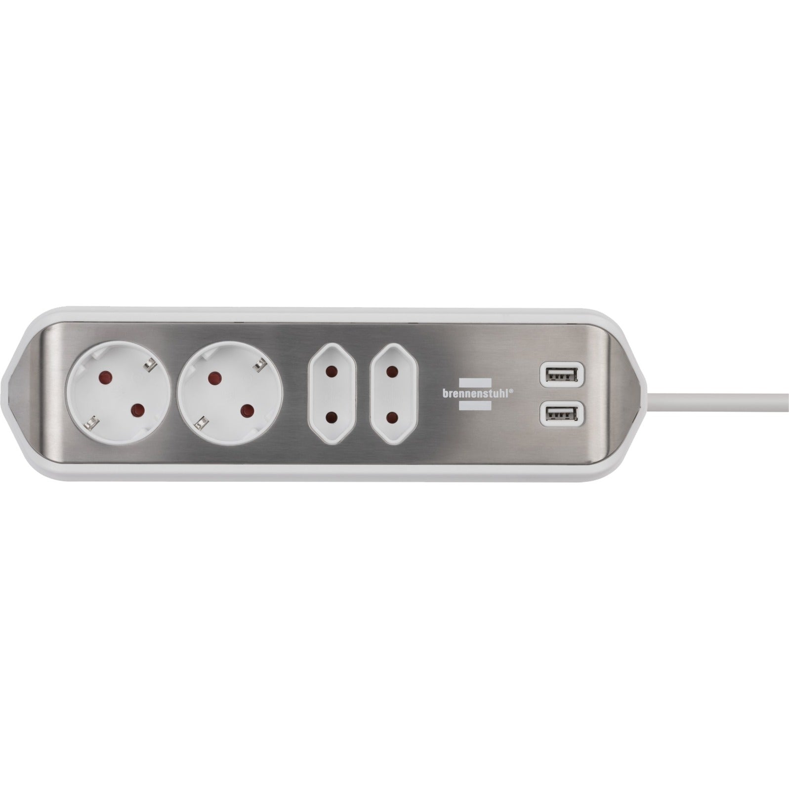 Brennenstuhl ®estilo hoekaansluitdoosstrook met usb laadfunctie 4-weg 2x beschermende contactdozen 2x euro zilver wit