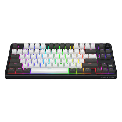 Hator skyfall pro wireless rgb mechanisch gaming toetsenbord (zwart, us lay-out (qwerty), hator aurum vanilla silent, 80% (tkl), rgb, double-shot pbt, hot-swap, 2.4ghz | bluetooth | usb-c)
