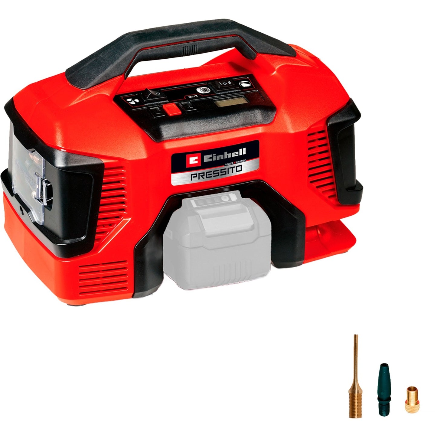 Einhell accu compressor pressito 18 21 li solo - power x-change - 18 v li-ion - aanzuigcapaciteit hogedruk- lagedrukpomp: 21 370 l min - max. werkdruk hogedrukpomp: 10.5 bar - incl. 3-delige adapterset - excl. accu en lader