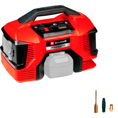 Einhell accu compressor pressito 18 21 li solo - power x-change - 18 v li-ion - aanzuigcapaciteit hogedruk- lagedrukpomp: 21 370 l min - max. werkdruk hogedrukpomp: 10.5 bar - incl. 3-delige adapterset - excl. accu en lader