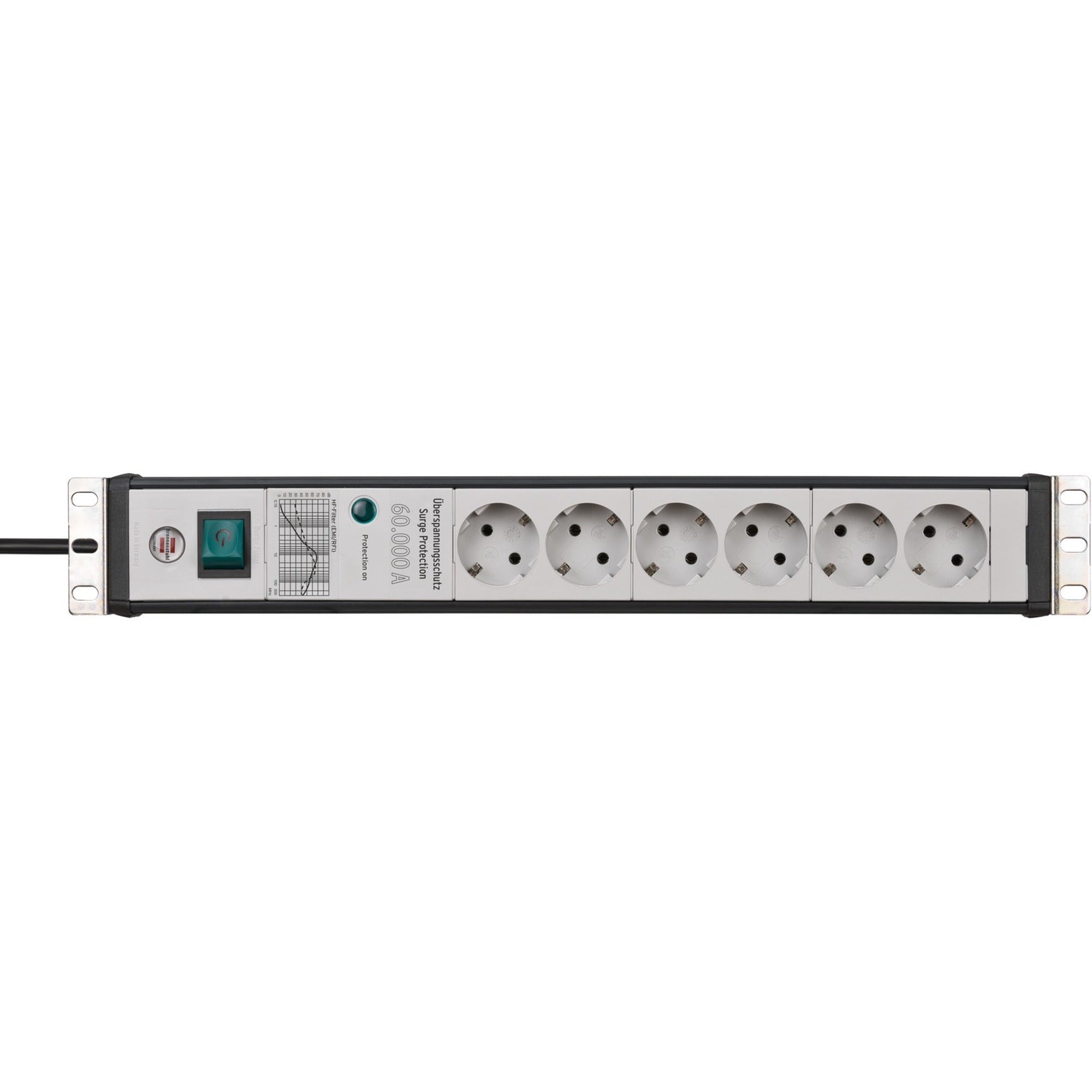 Brennenstuhl premium-line stekkerdoos 6-voudig 19 formaat stekkerdoos (zwart lichtgrijs, 3 meter, 60.000 a overspanningsbeveiliging)