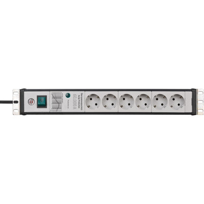 Brennenstuhl premium-line 60.000a stekkerdoos met overspanningsbeveiliging 6-voudig zwart lichtgrijs 3m h05vv-f 3g1,5 19 formaat