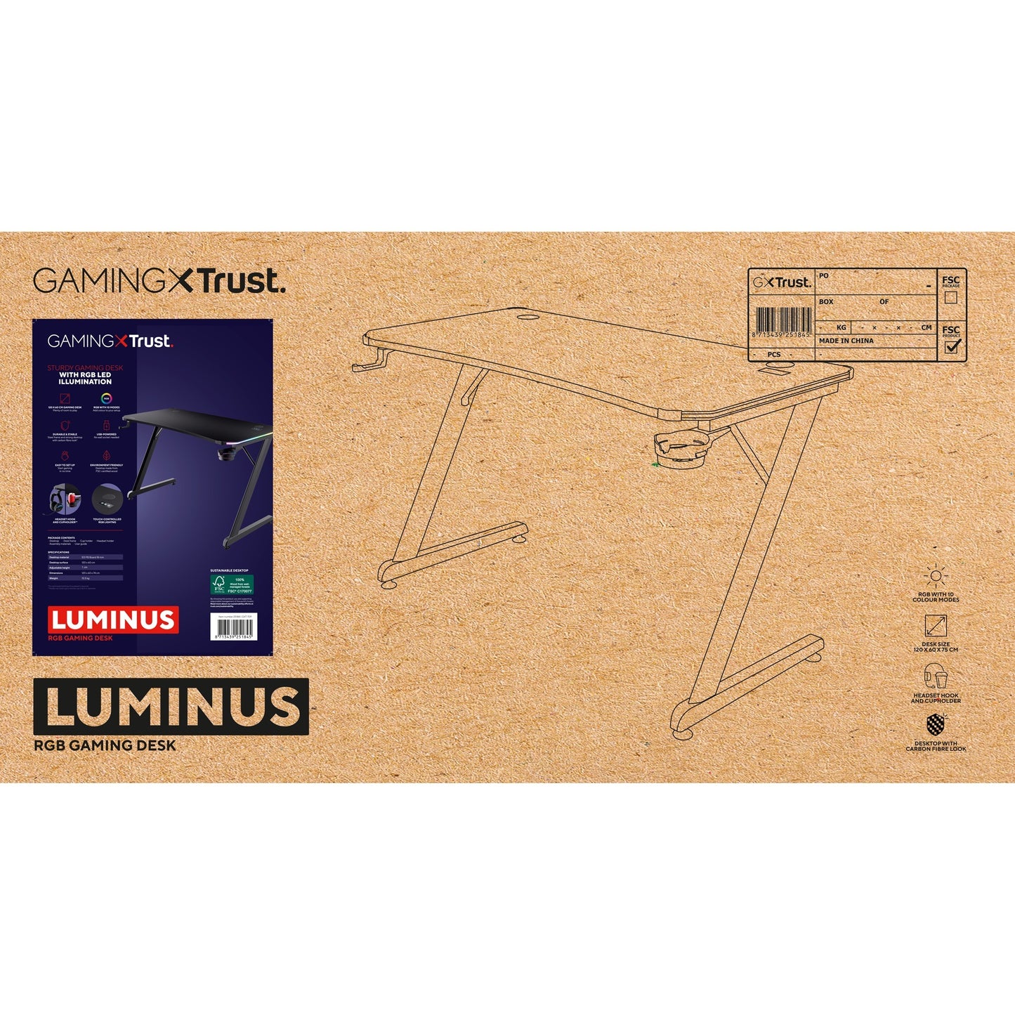 Trust gxt 709 luminus rgb-gamingbureau gaming desk (zwart)
