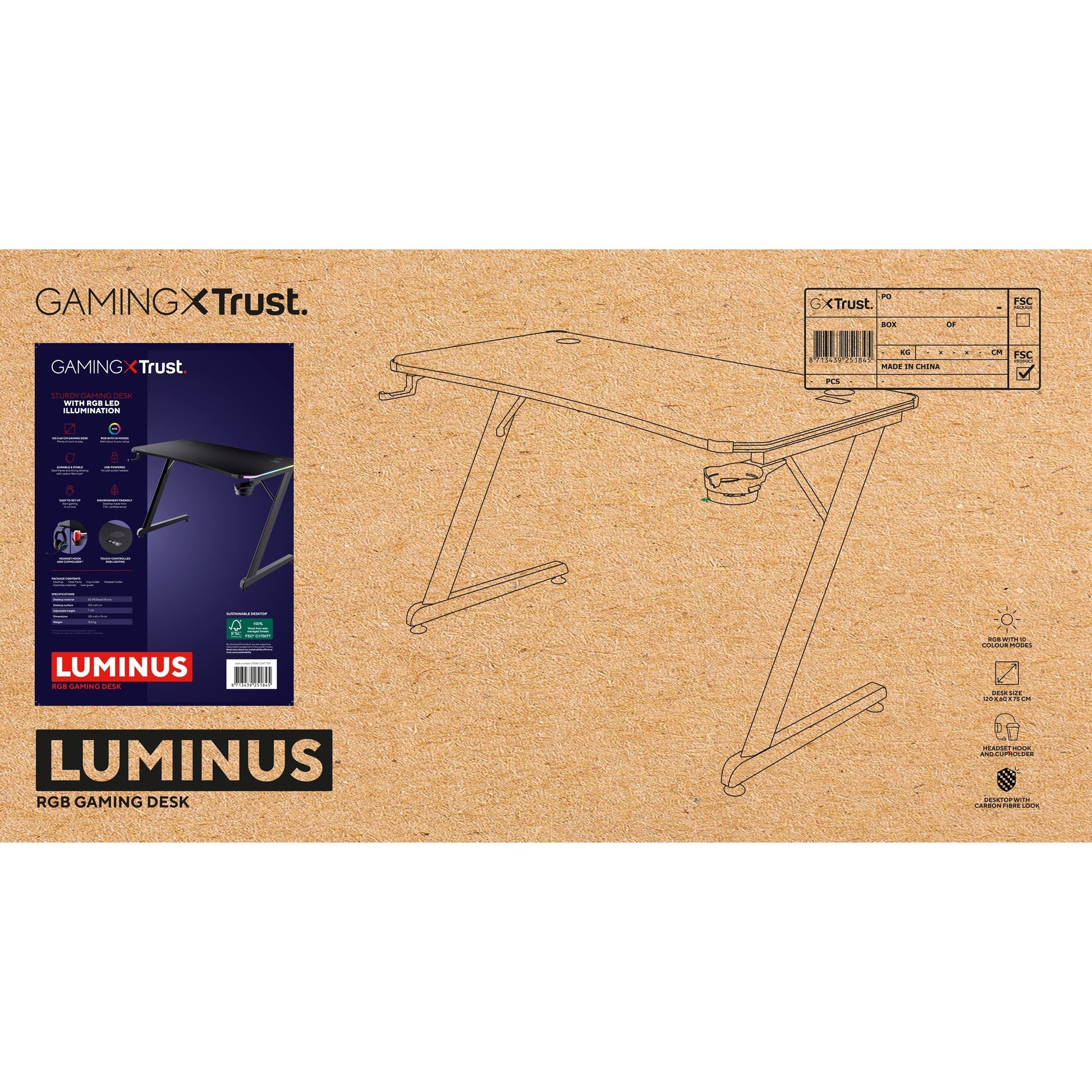 Trust gxt 709 luminus rgb-gamingbureau gaming desk (zwart)