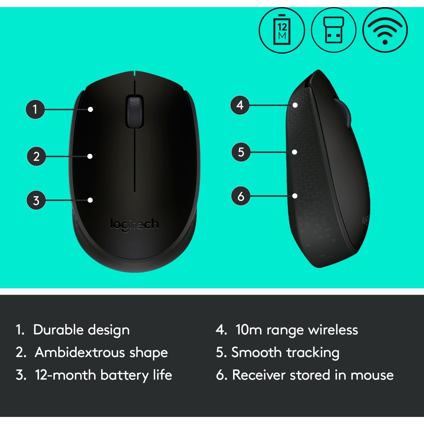 Logitech b170 muis (zwart, draadloos)